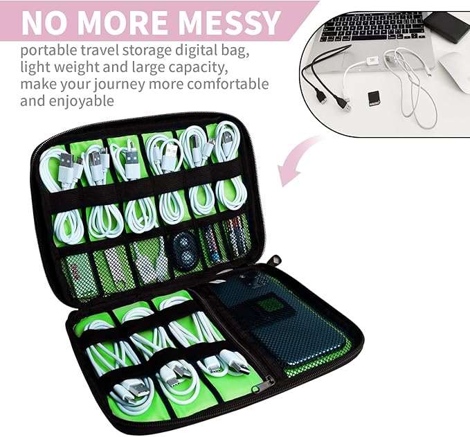 Lcsmaokin Electronics Travel Organizer,Portable Waterproof Electronic Travel Storage Bag for Small Charging Cord Storage,Charger,SD Card etc,for Travel,Business -Pink Green