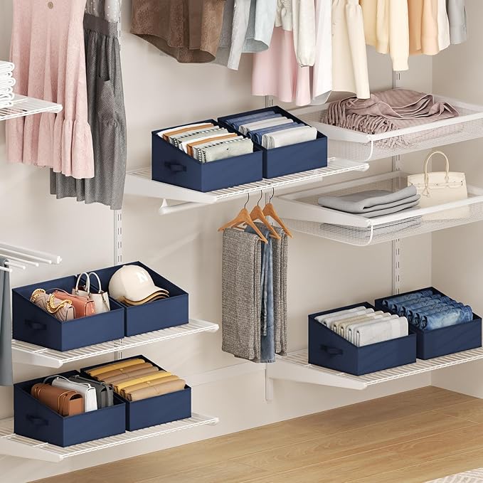 DIMJ Closet Storage Bins 10 Pack - Fabric Storage Baskets for Shelves, Collapsible Clothes Organizer with Handles, Trapezoid Shelf Organization Storage Cubes for Purse, Toys, Books, Towel, Clothes