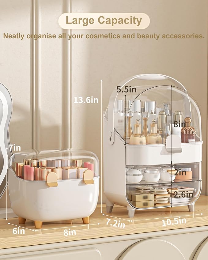 Makeup Organizer Countertop, Skincare Holder Bathroom Counter Organizer, Storage Box Cosmetic Display Cases, Teen Girl Gifts Make up Organizers (Sliver/Lipstick)