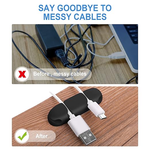 WLLHYF Cable Clips 3PCS Cord Wire Organizer Cable Management Holders 4 Hole Silicone Cable Harness USB Charging Accessory Cable Holder for Office and Home Desk (Black)