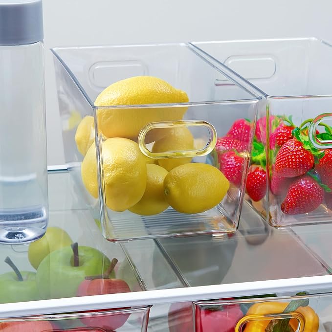 Set of 4 Clear Plastic Storage Bins With Handles, Containers To Organize Pantry, Fridge, Cabinet, Kitchen, Countertop, Closet, Cupboard, Home Organization and Storage