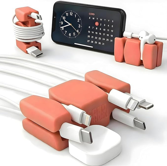 CordBrick 4PK Silicone & Steel Weighted Cord Holders for Bedside. Travel Phone Cable Organizers. Multiuse iPhone Accessories. Small Gifts for Him, College Student. Tech Gadgets for Teenagers. Coral