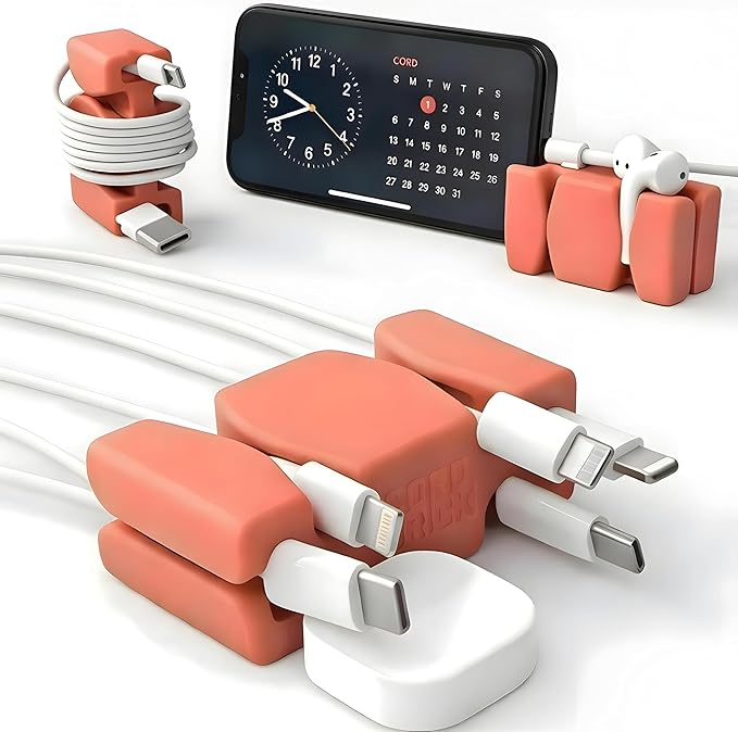 CordBrick 2PK Silicone & Steel Weighted Cord Holders for Bedside. Travel Phone Cable Organizers. Multiuse iPhone Accessories. Small Gifts for Him, College Student. Tech Gadgets for Teenagers. Coral