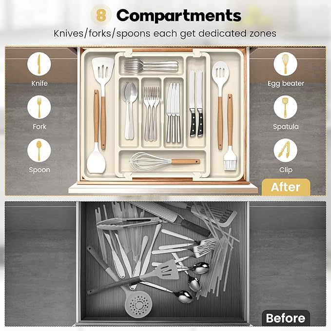 Large Silverware Organizer for Kitchen Drawer & Utensils, Tofu