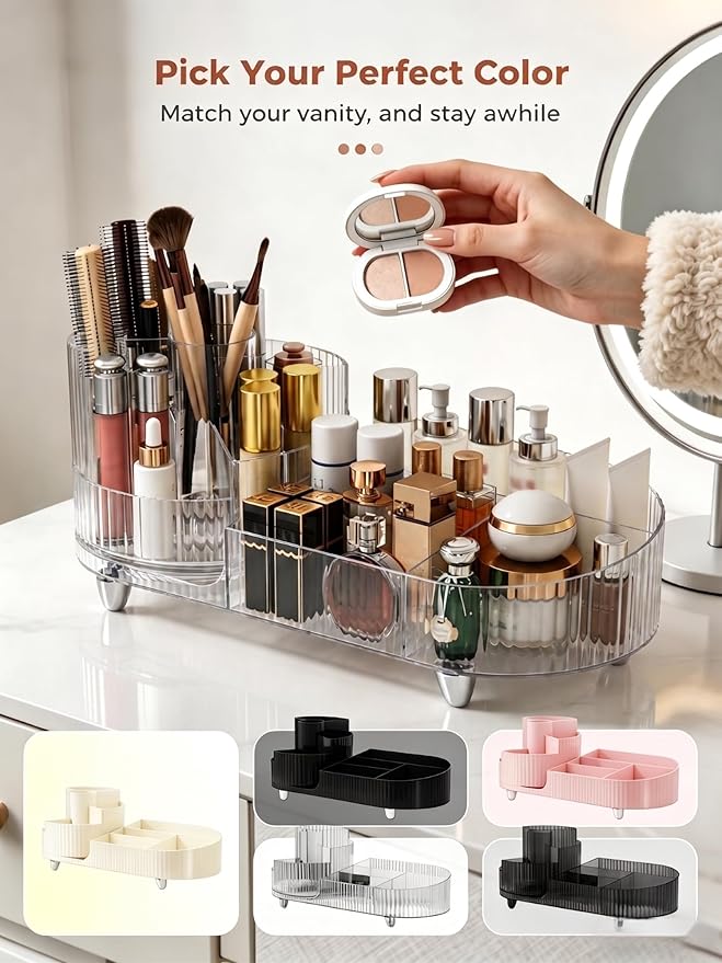 Rotating Makeup Organizer for Vanity, Crystal Clear