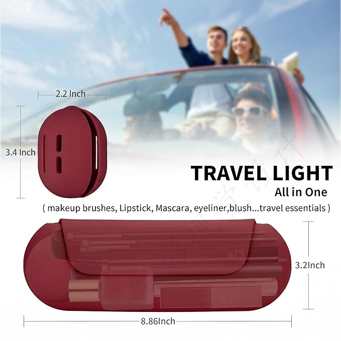 AGIKET 2 IN 1 Silicone Makeup Brush Holder with Beauty Make Up Sponge Holder Case：Soft Portable Cosmetic Face Brushes Holder with Upgrade Anti-Fall Out Magnetic Closure - Red