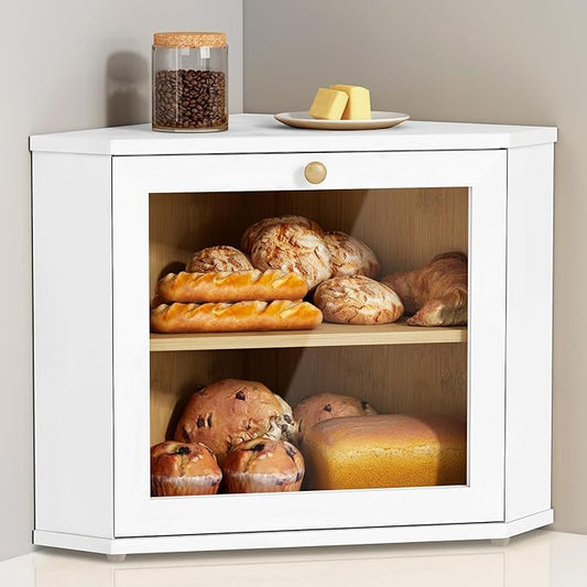 White Corner Bread Box for Kitchen Countertop