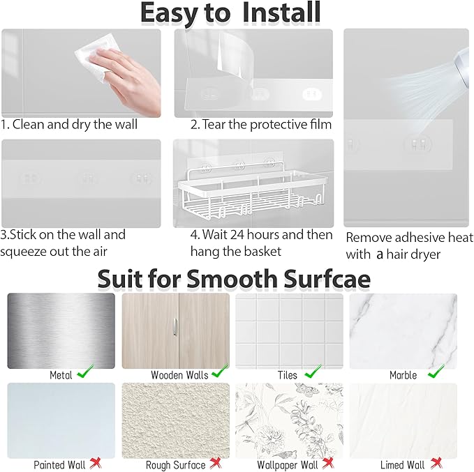Liuoud 5 Pack Shower Caddy Organizer Rack Shelf for Inside Shower, Self Adhesive Bathroom Wall Storage Basket Rustproof Stainless Steel Large Capacity Shampoo Holder, Grey