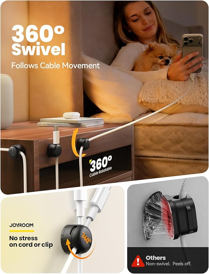 8 Pack JOYROOM Magnetic Cable Clips Organizer [Cord 360° Rotatable] Wire Keeper