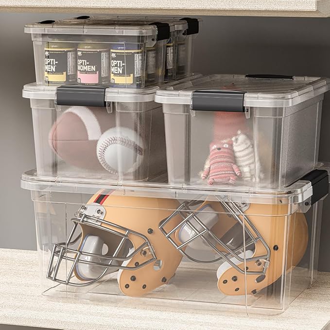 Superio Small Clear Plastic Storage Bin with Lid, 11 Qt, Non-Toxic, BPA Free, Odor Free, Organizer Storage Box, Stackable Plastic Tote for Home, Garage, School, and Office