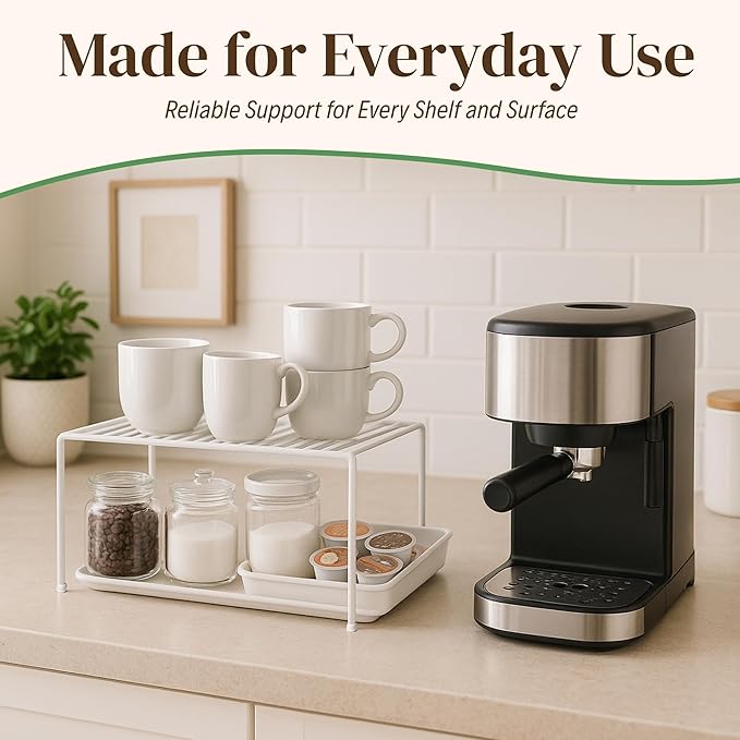 Evelots Kitchen Cabinet Wire Shelf Organizer/Rack - 4 Pack Sturdy Large Metal Shelf Risers - Double Your Counter Space - Great for Kitchen, Freezer, Pantry and Bathroom - Rustproof - White