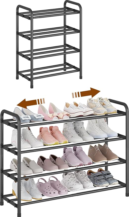 4-Tier Expandable Shoe Rack, Adjustable Shoe Organizer & Shoe Storage for Closet