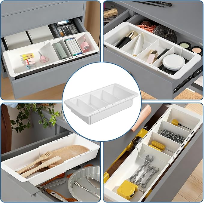 2pcs Drawer Organizer Expandable with Insert Adjustable Drawer Storage Tray Desktop Drawers Dividers to Organize and Store desk drawers organizer tray for Bathroom Office Kitchen