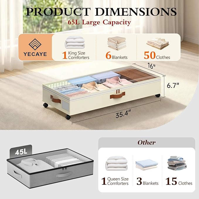 Under Bed Storage with Wheels, 2 Pack
