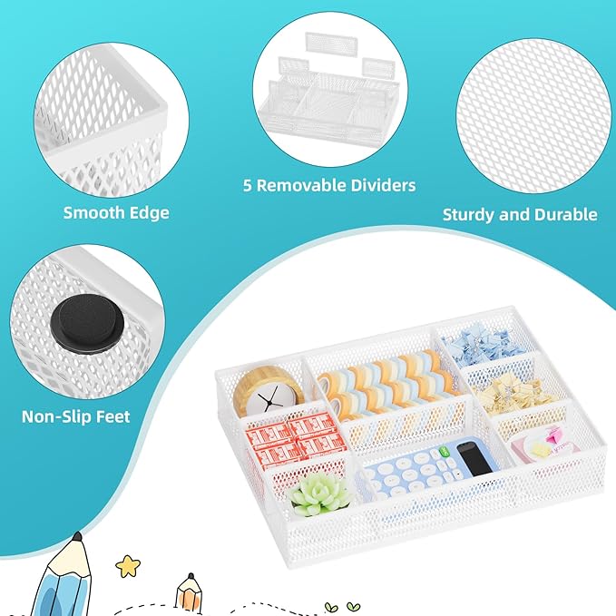 2 Pack Desk Drawer Organizer, White