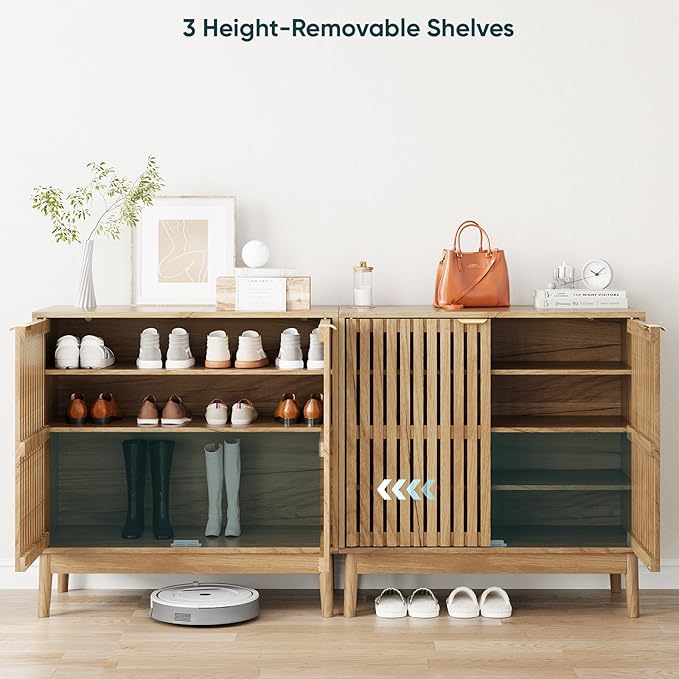 Kiasthome Shoe Storage Cabinet with Ventilated Slatted Doors, Wooden Shoe Organizer, Shoes Rack for Entryway, Hallway, Living Room