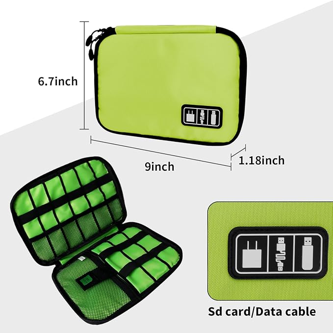 Lcsmaokin Electronics Organizer Travel Case,Electronic Accessories Storage Bag,Portable Waterproof Cable Organizer Bag,Travel Cord Organizer Bags for Small Charging Cord Storage,SD Card-Green