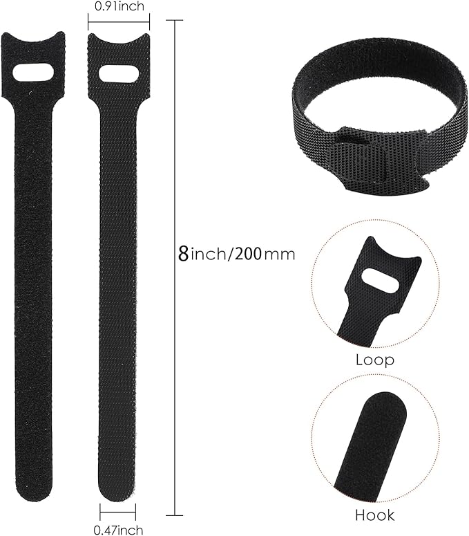 MVYC 150PCS 8 Inch Reusable Cable Ties Wire Ties Cord Organizer Cable Organizer Adjustable Cable Management Black