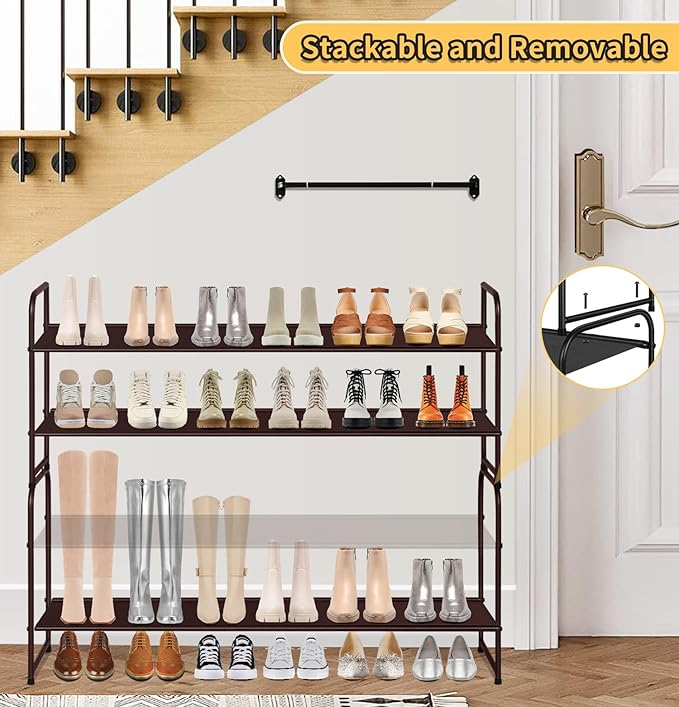 SLEEPING LAMB 2-Tier Shoe Rack for Closet, Long Stackable Wide Shoe Organizer Holds 18-Pairs Low Shoe Shelf Storage for Bedroom, Floor, Entryway (Bronze)