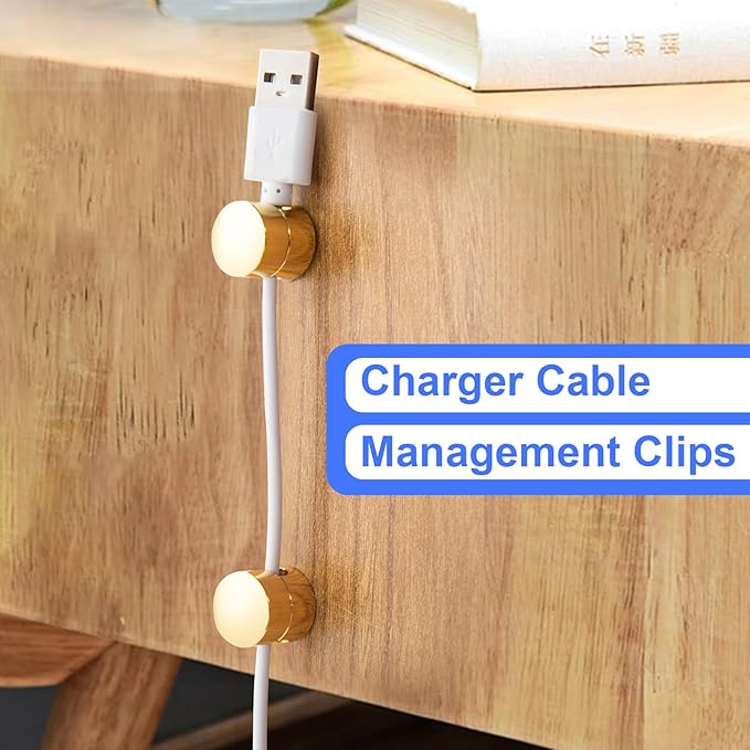 SmallCat 3 Sets Charger Holders for Cords, Gold Adjustable Cable Anchor Holders, Adhesive Metal Cord Clips, Cable Management Wire Organizers for Desk, Office, Nightstand