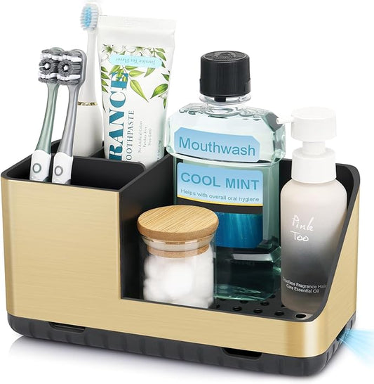 Toothbrush Holders for Bathroom Countertop Organizer, Brushed Gold