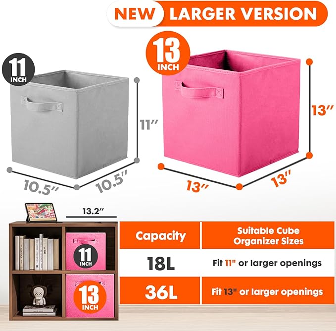 ShellKingdom Foldable Fabric Storage Cubes and Cloth Organizer Drawer for Closet and Toys, 13 X 13 X 13 INCH, 6 Pack (Fuchsia)