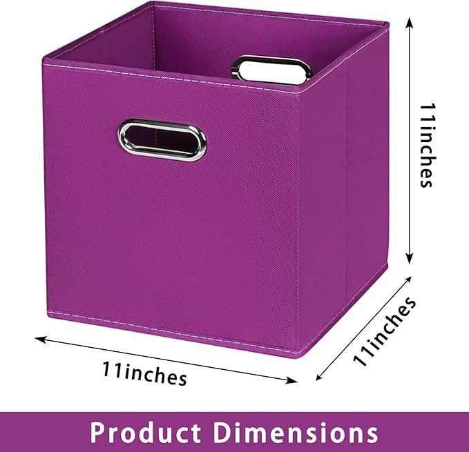 Fabric storage bins Cubes, Fabric Cube Organizer with Handle, Foldable Cube Bins for Cloth or Accessary Storage, 11x11x11, Set of 8, (Purple)