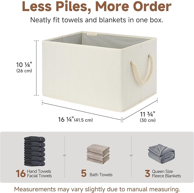 StorageWorks Collapsible Storage Bins, Closet Organizer Bins for Clothes, Fabric Shelf Baskets and Storage, Beige, White & Ivory, 3-Pack, Extra Large