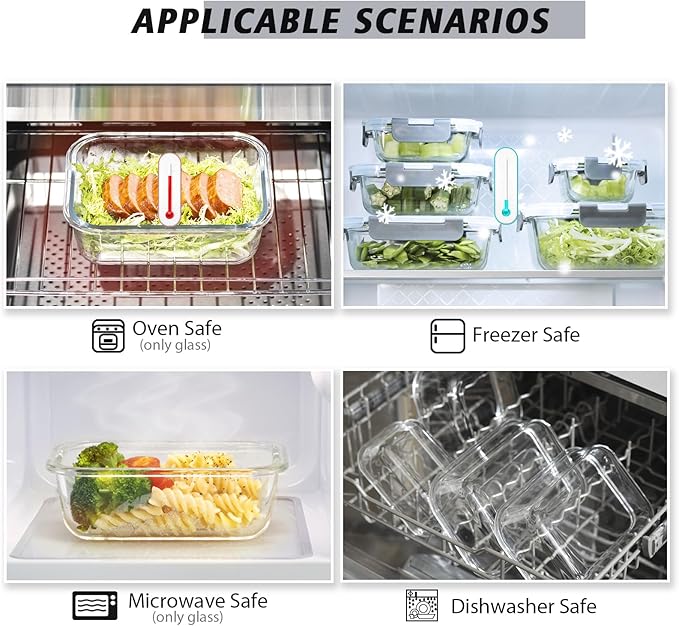12 Pack Glass Food Storage Containers with Lids