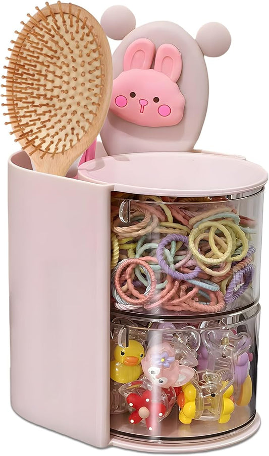 Azurphoric Hair Accessories Organizer with Hair Brush Holder, Pink, 2-Layer