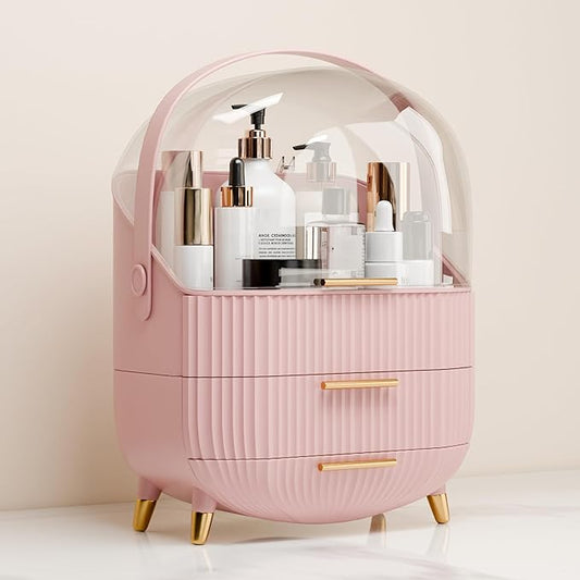 Vanity Organizer with Lid and Drawers, Beauty Skin Care Storage for Countertop