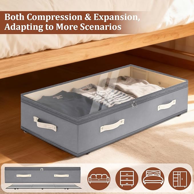 Dolicer 2 Pack Under Bed Storage with Wheels, Grey