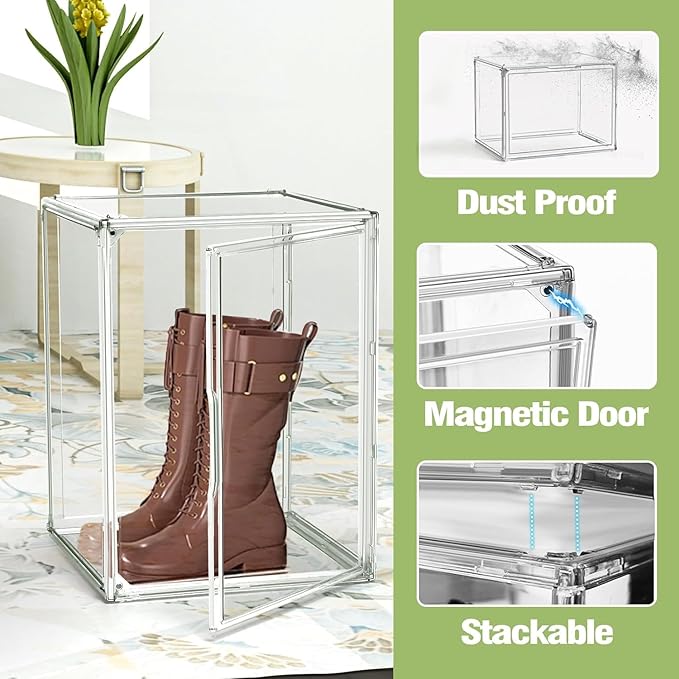 5 Pack XXX-Large Extra Large Acrylic Display Case 17''x13''x13'' Transparent Shoe Display Case Clear Stackable Sneaker Boot & Shoe Boxes Large Showcase for Helmet, Handbag, Figures Collectibles
