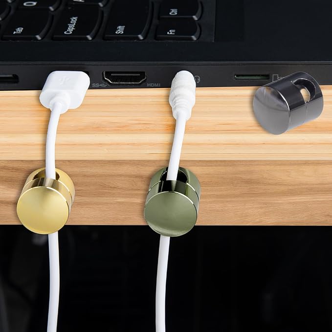SmallCat 3 Sets Charger Holders for Cords, Gold/Silver/Antique Copper Adjustable Cable Anchor Holders, Adhesive Metal Cord Clips, Cable Management Wire Organizers for Desk, Office, Nightstand