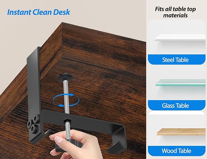 [Upgraded] Large Under Desk Cable Management Tray No Drill, Suolaao 30" Cord Organizer with Oxford Fabric, Clamp Mount, Holds 30 lbs, Large Cable Rack for Gaming & Home Office Standing Desk