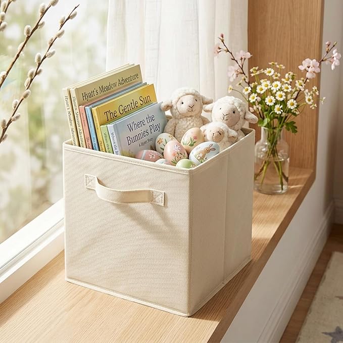 ShellKingdom Storage Bins, Foldable Fabric Storage Cubes And Cloth Storage Organizer Drawer For Closet And Toys Storage, 13 X 13 X 13 INCH, 2 Pack (Beige)