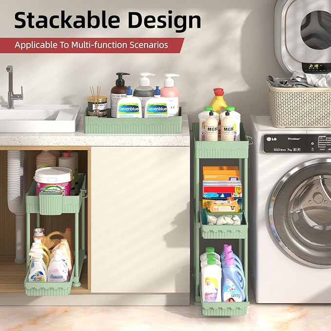 Under Sink Organizer, Bathroom Organizers and Storage, Green, 4 Pack