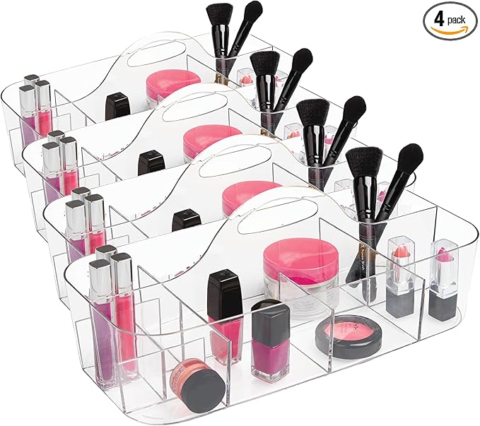 iDesign Clarity Cosmetic Organizer Tote for Vanity Cabinet to Hold Makeup, Beauty Products - Clear 14.5" x 7" x 5.75" (Pack of 4)