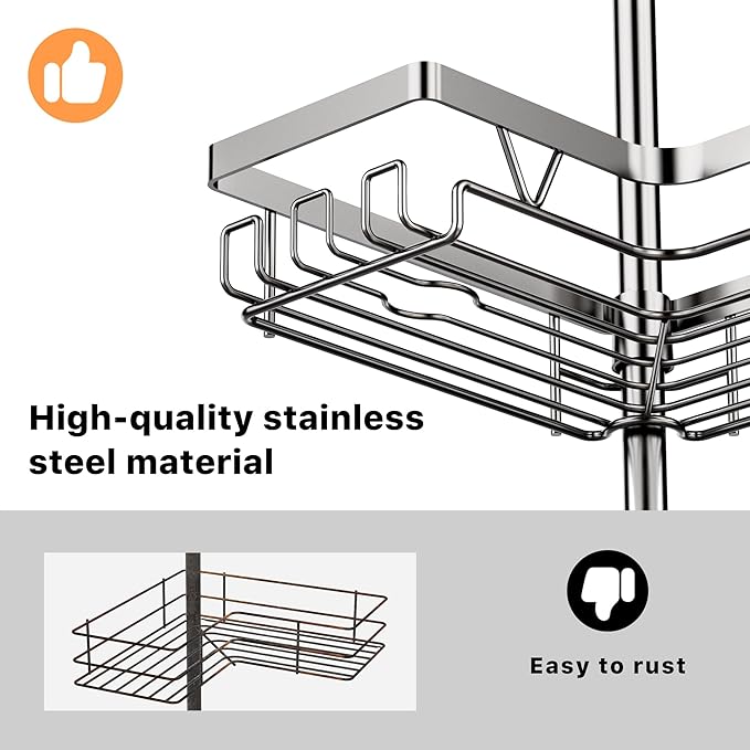 Corner Shower Caddy Tension Pole with Soap Dish & Razor Holder
