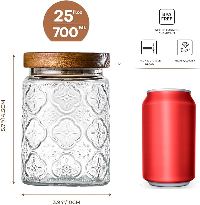 Adodeen 24oz Vintage Glass Jar With Lid, Glass Storage Containers