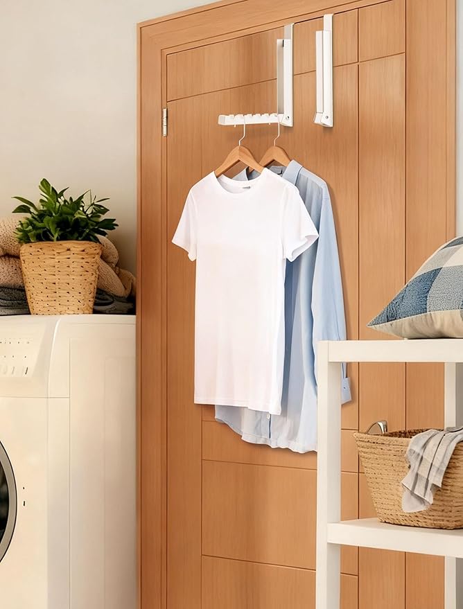 2-Packs Over the Door Hanger Hooks with Extra Anti-slip Pads, Metal Folding Clothes Drying Racks for Laundry, Dorm, Portable Space Saving Coat Towels Organizer Rack for Travel, Hanging Storage