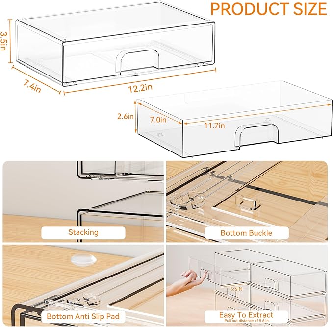 12.1''W Clear Stackable Storage Drawers, Craft Organization