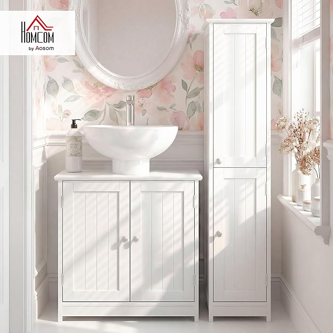 23.5" Pedestal Sink Storage Cabinet, White