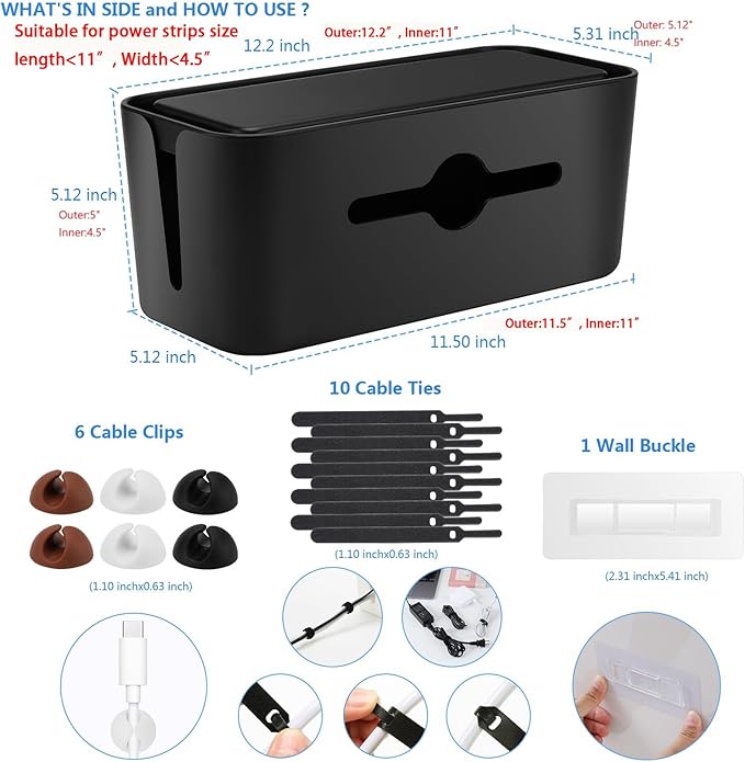Cable Management Box, Cord Organizer Box for Desk Floor Cable Hide