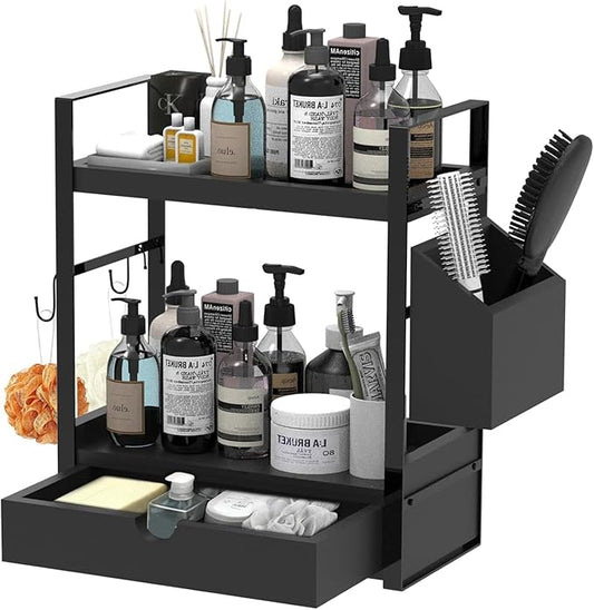 2-Tired Bathroom Counter Organizers and Storage, Black