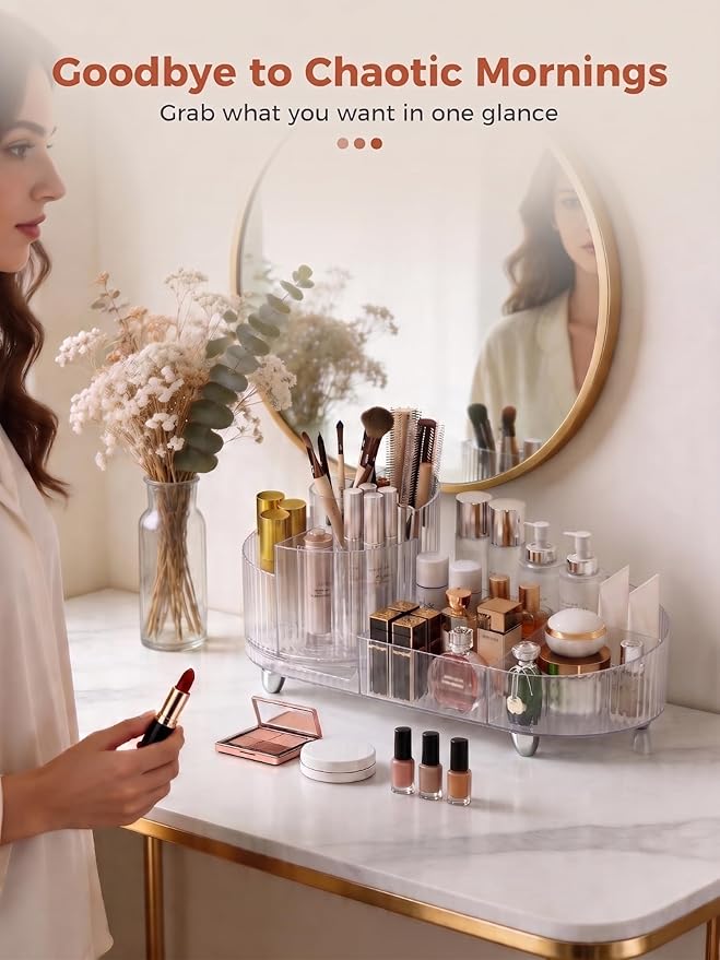 Rotating Makeup Organizer for Vanity, Crystal Clear