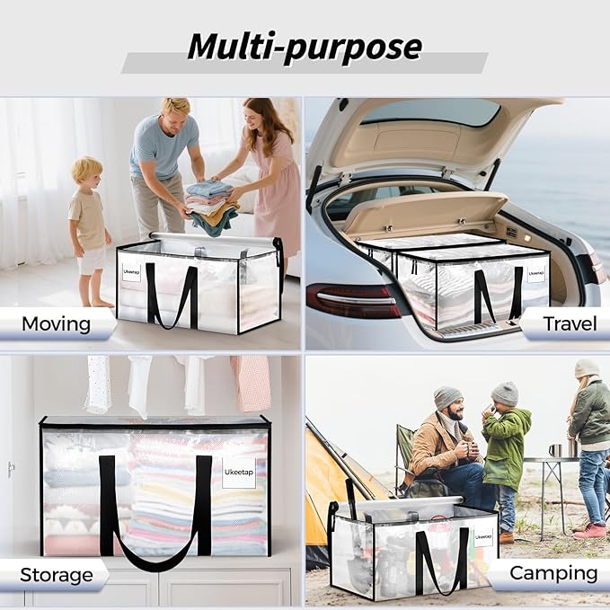 16 Pack Extra Large Heavy Duty Moving Bags, Clear Storage Bins with Lids
