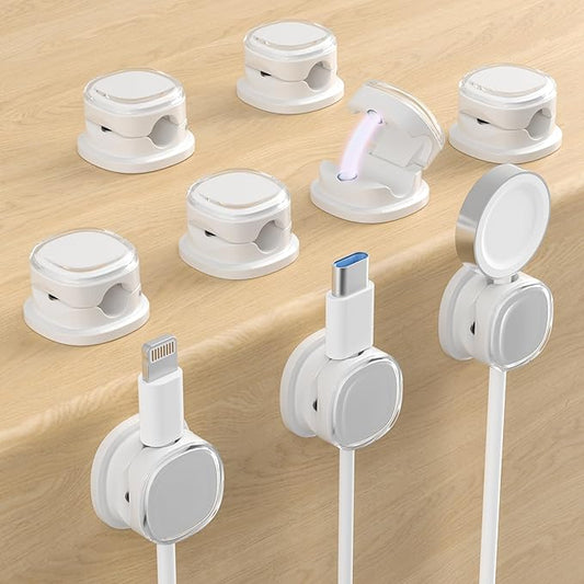 Magnetic Cable Clips, Adjustable Cord Holder Management, 9-PCS White
