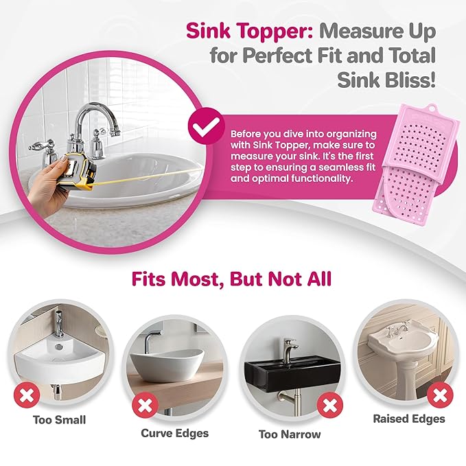 Sink Topper Bathroom Counter Cover & Storage Saver, Foldable Silicone Mat for Hot Tools, Hair Styling & Makeup, Beauty Brush Cleaning Mat, RV Camper Sink Cover & for Small Spaces (Large Pink)