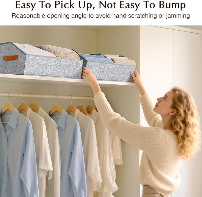 Homsorout Closet Organizers and Storage Bins - 4 Pack Collapsible Divided Trapezoidal Cube Storage Bins Baskets with Orange Handle for Organizing Clothes Blankets, Toys, Books, Towels(Ant Gray)